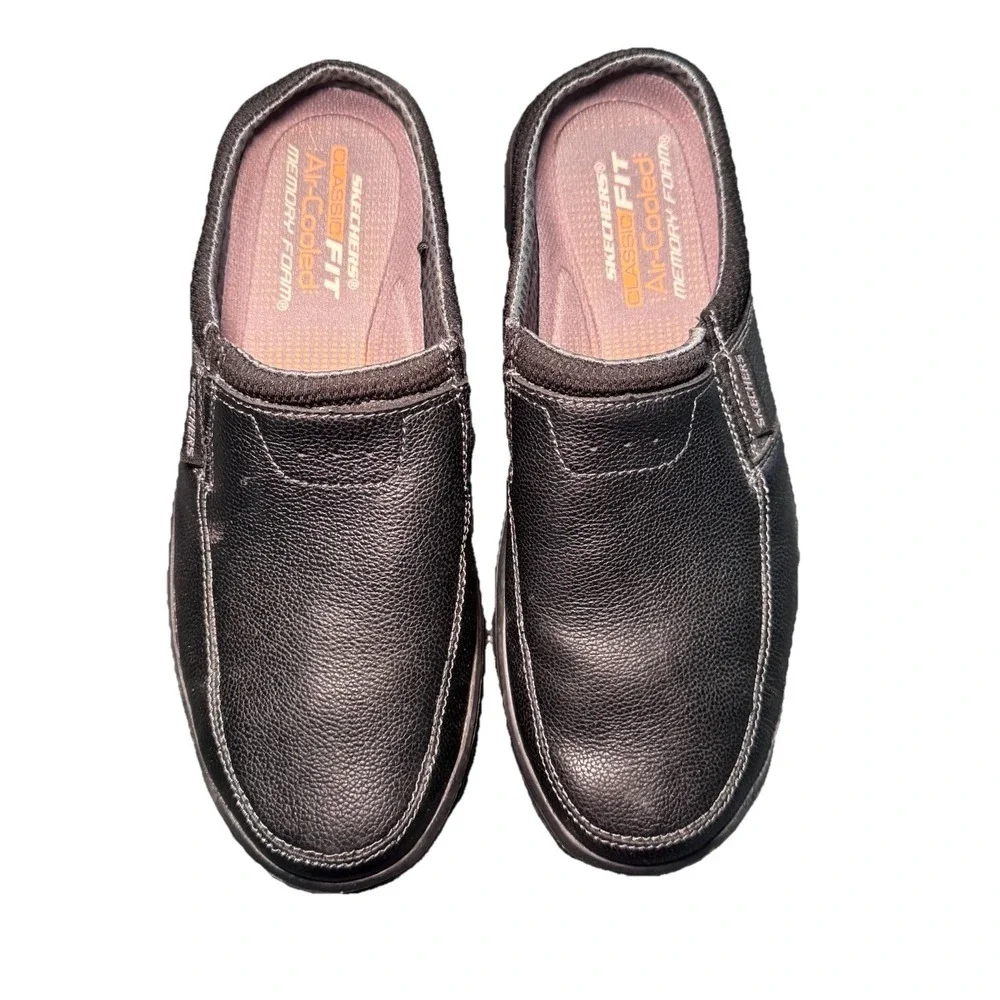Skechers‎ Slip On Shoes Mens 9  Black Leather Loafers Slides Porter Vamen 65097